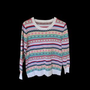 Gap Fair Isle Geometric Knit Sweater Multicolor Cotton Crewneck Large